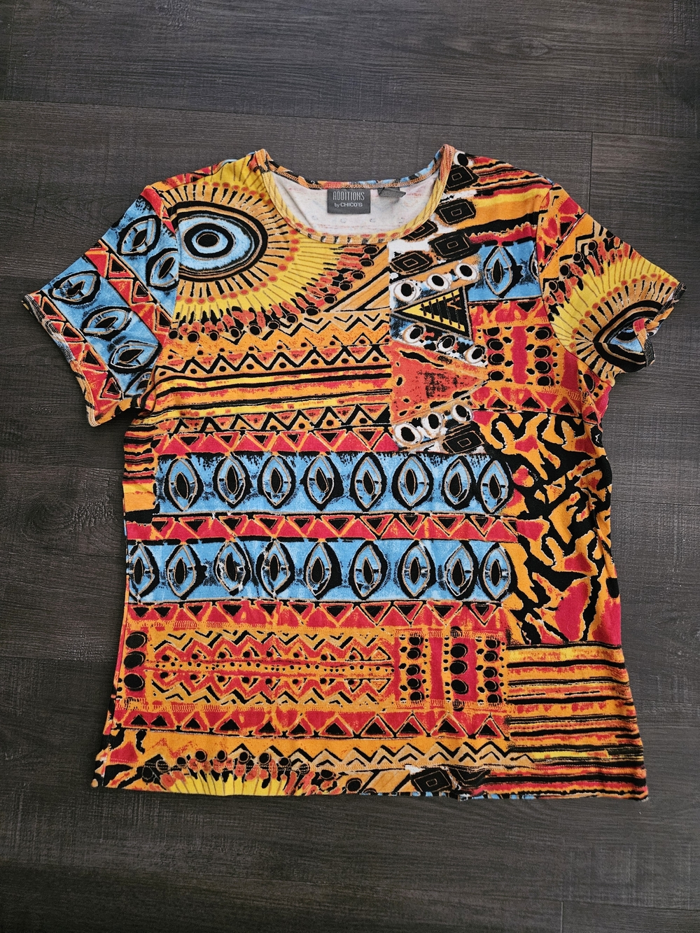 Vintage Additions by Chico's Tribal Geometric All Over Print Graphic Tee - Size